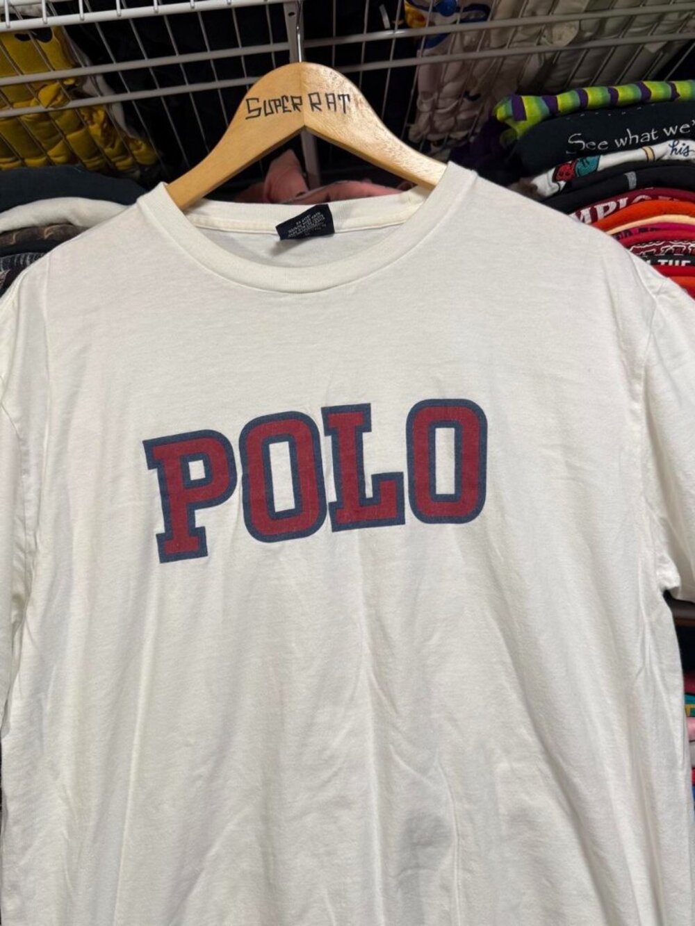 Y2K Polo Ralph Lauren white cotton t-shirt with red and blue 'POLO' text